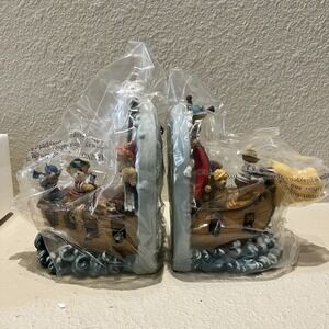 Teddy Bear Bookends & Bank New in Box Hand Painted Pirate Ship Ocean Sea Cannon